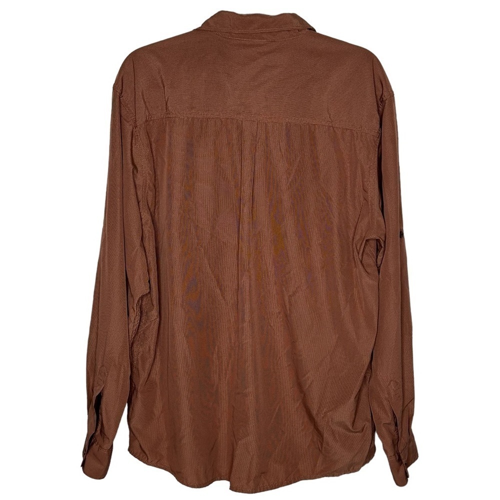Wrangler Burnt Orange Pincheck Button Down Long Sleeve T-Shirt - Picture 2 of 11
